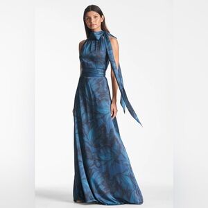 Sachin and Babi Kayla high neck tie gown in tonal petal floral - worn once
